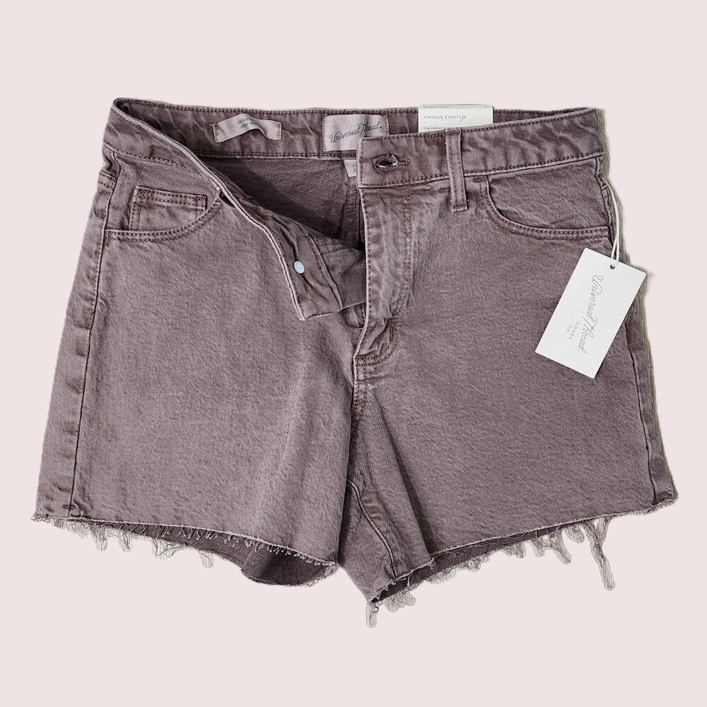 Purple/Brown Midi Denim Cutoff Shorts